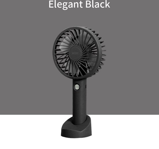 Draagbare Ventilator - oplaadbaar met USB - kan mobiel op voet plaatsen - perfect voor op op reis, buiten met warm weer - zwart