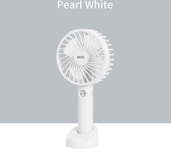 Draagbare Ventilator - oplaadbaar met USB - kan mobiel op voet plaatsen - perfect voor op op reis, buiten met warm weer - Wit