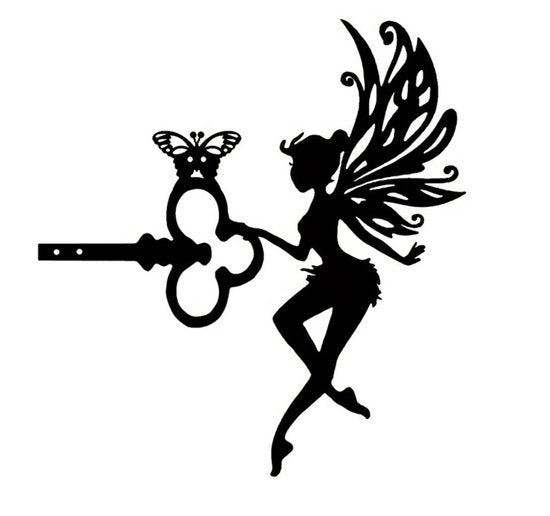 Fairy Angel Tuindecoratie met Sleutel – Zwart Metaal – 25 cm