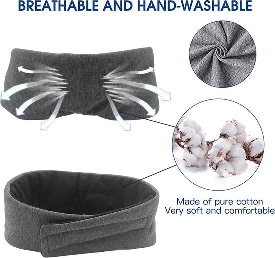 Verstelbaar katoenen oogmasker met opbergtas - donkergrijs