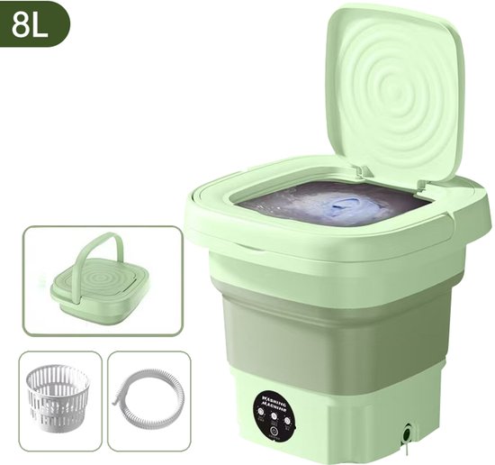 Opvouwbare mini wasmachine voor thuisgebruik, draagbare mini-opvouwbare wasmachine blauwlichtsterilisatie + grotere motor met afvoermand + afvoerslang
