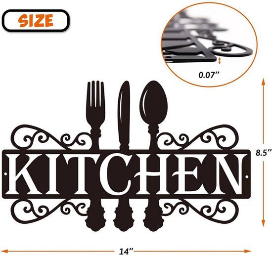 TDR Keuken Wandbord – Wanddecoratie Metaal – Zwart 35,5x21,5 cm
