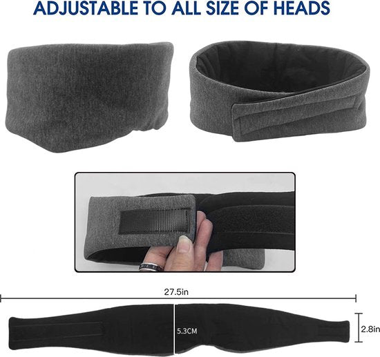 Verstelbaar katoenen oogmasker met opbergtas - donkergrijs