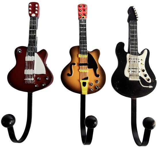 Gitaar kapstokhaken 3-pack metaal zwart