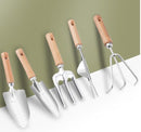 5-delige tuingereedschapset RVS met houten handvatten