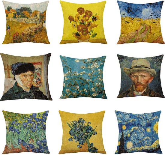 TDR - Sierkussensloop - van katoen en linnen - 45 x 45 cm - Thema: van Gogh ,Zelfportret 45*45cm