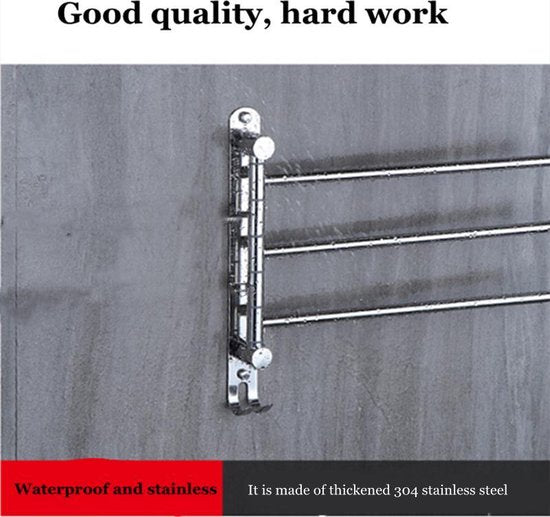 TDR - 304 roestvrijstalen draaibaar handdoekenrek met 2 hakk