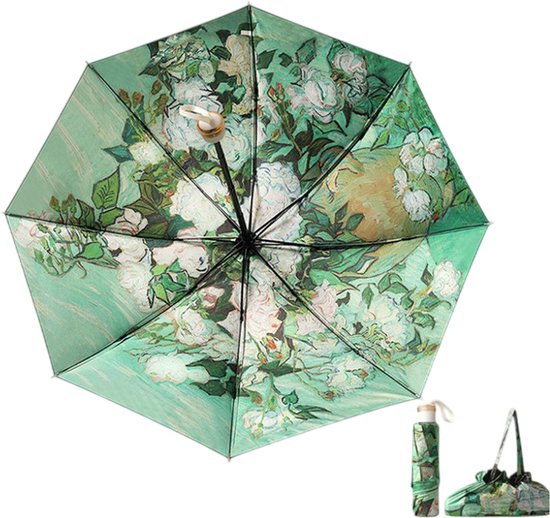 Opvouwbaar bloem paraplu - Zonbescherming Anti-Uv UPF50 + -Windproof- Stevig paraplu met diameter van 97 cm