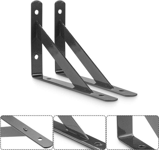 4 stuks plankdragers-planksteunen / wandplankdragers- voor Stabiele en Stijlvolle Opbergruimte-zwart