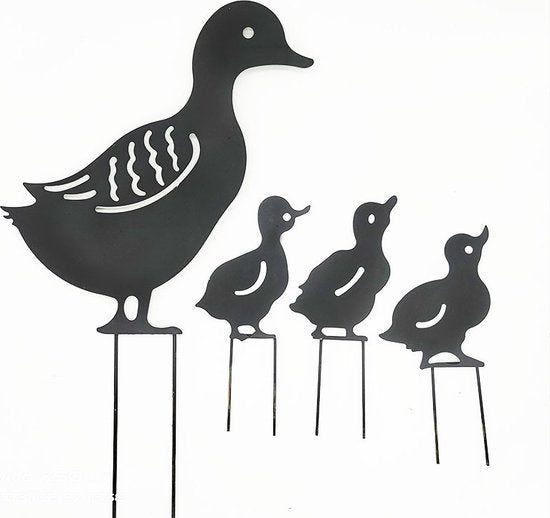 4-delige metalen eendenfamilie tuindecoratie, weerbestendig
