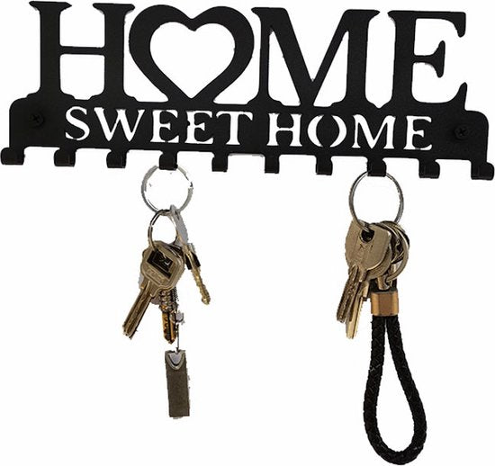 Unikorf Metalen Sleutelrek 10 Haken 'Home Sweet Home' Zwart