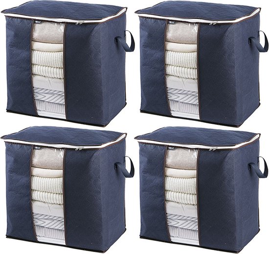4x62L opbergtassen kleding/dekbed - vezelvlies, marineblauw