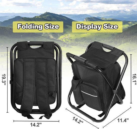 3-in-1 Visstoel met Koeltas - Verstelbare Vouwkruk Zwart