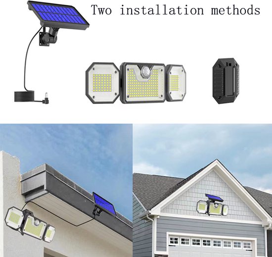 Solar Wandlamp met Bewegingssensor en Afstandsbediening - Op Zonne-energie - 226 LED's - Waterdicht - Tuinverlichting - 3 Verstelbare Lampen