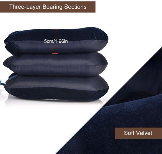 Opblaasbaar ergonomisch nekkussen - neksteun, fleece, blauw