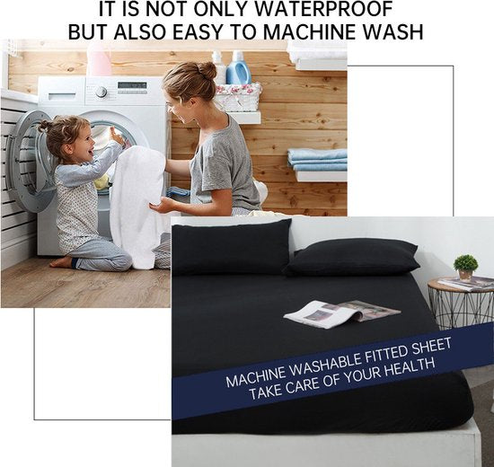 Tweepersoons Matrashoes - Ademend & Antibacterieel - Waterdicht - Bescherm uw matras tegen vloeistoffen & allergieën200*220+30CM -zwart