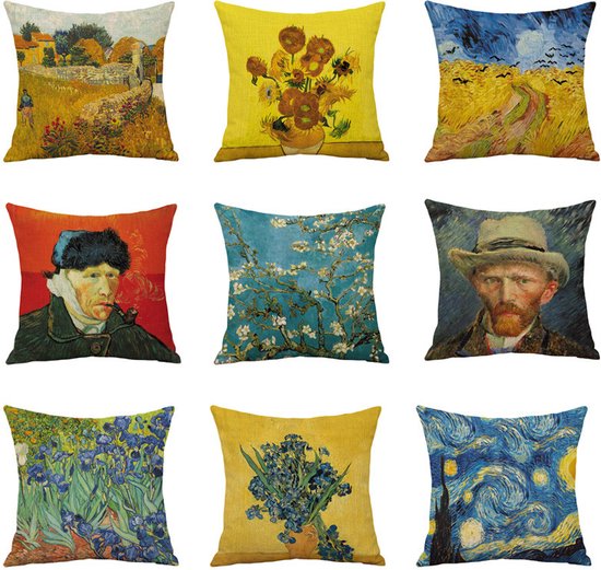 Kussensloop – Thema: van Gogh Amandelbloesem -Premium Katoen-Linnen, Kleurvast & Slijtvast, met Handige Rits -45x45cm