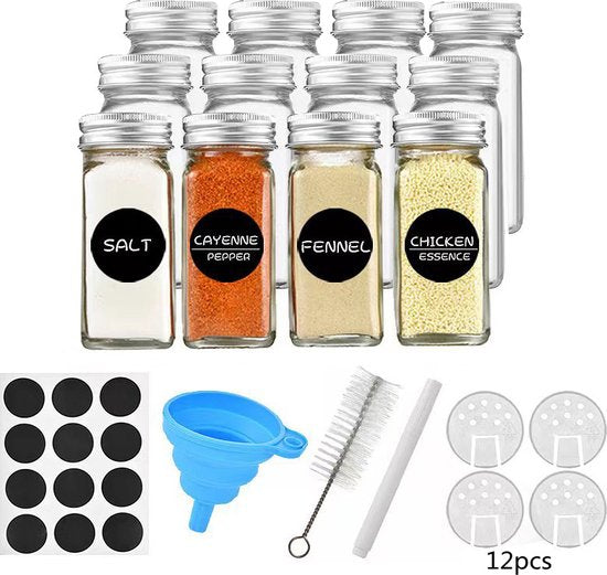 Merkloos 12-delige kruidpotten set, 120ml, aluminium deksel