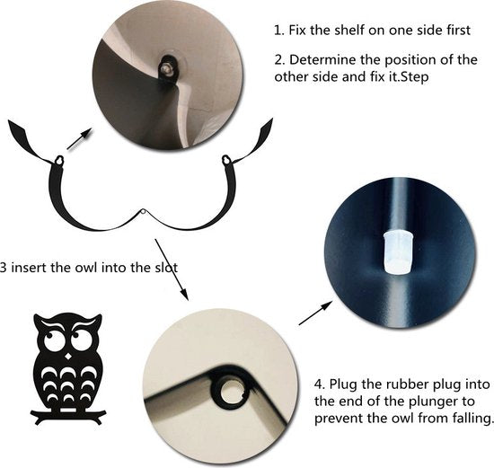 Metalen wandopbergplank uil - Toiletrolhouder zwart