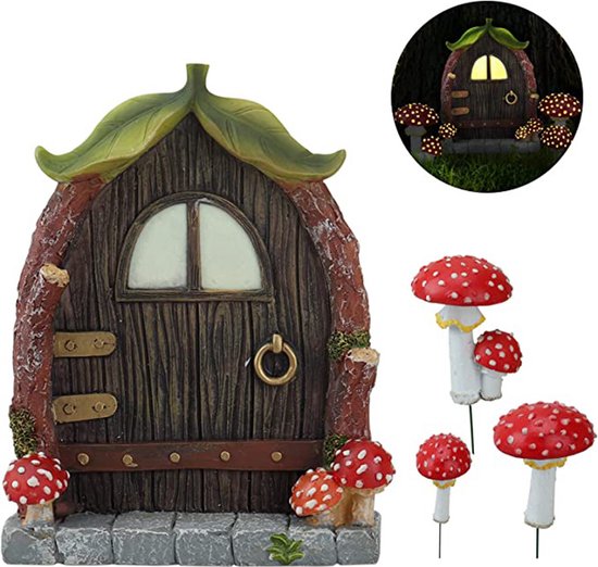 4-delige Kabouter Huisje Tuindecoratie met Licht