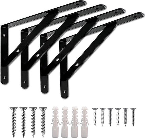 4 Plankdragers - Stabiele Wandplanksteunen - Zwart