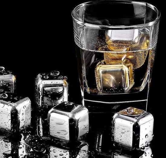 TDR- Luxe whiskey set+6 Whiskey stones + Tang+opbergdoos-Herbruikbare -roestvrij-silver
