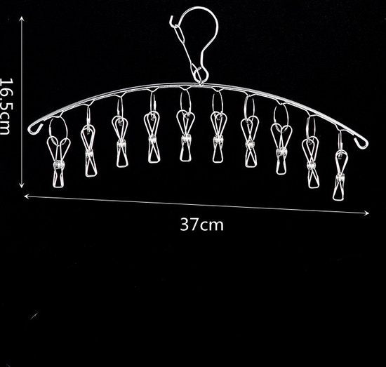 4 stuks Hoogwaardig RVS Sokkenrek en Ondergoed Droger met 10 wasknijpers -Windbestendig en Ruimtebesparend-zilver