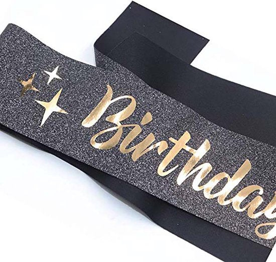 TDR - Verjaardag Sjerp en Tiara - Met text "Birthday Bitch" zwarte feestsjerp met golden tiara
