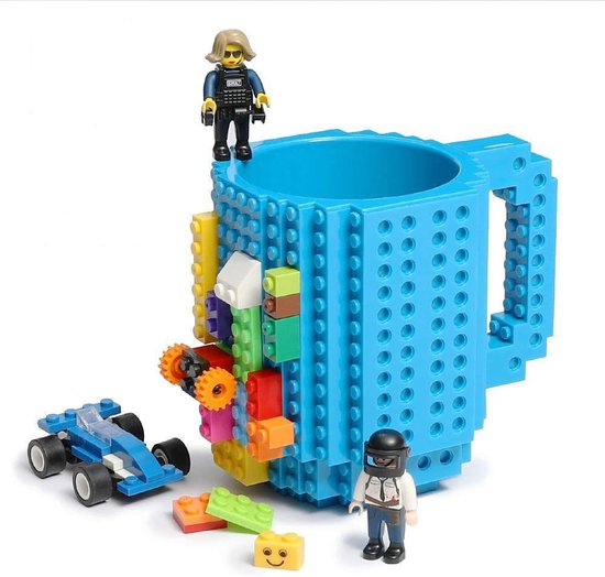 Build on Brick Mug - licht blauw - 350 ml - bouw je eigen mo