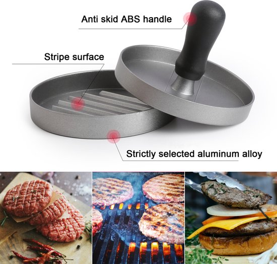 TDR-Hamburgerpers-Hamburger maker-Antiaanbaklaag-BBQ-Kookgerei (+ 100 gratis waxpapiertjes )