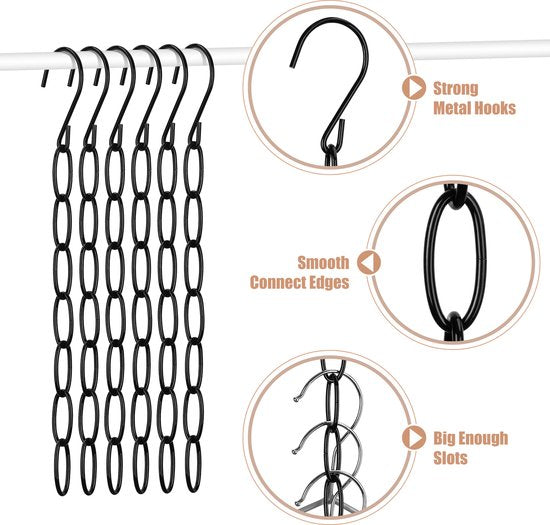 10 Kledinghangers met Metalen Ketting - Zwart
