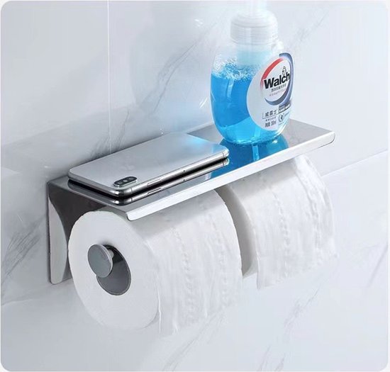 TDR-Dubbele toiletrol houder - met geïntegreerd Roestvrijstalen plankje / planchet 260 * 100 * 100 mm-zilver