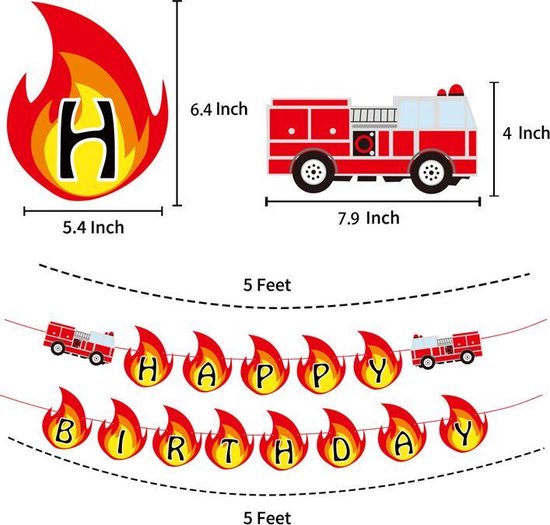 48 delig verjaardagset - Thema:  brandweer wagen - Versiering voor feestjes, verjaardag - feestdecoratie