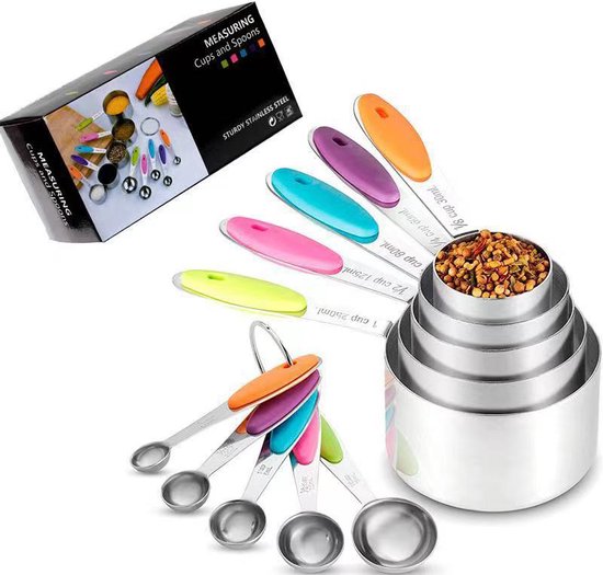 10-Delige Roestvrijstalen Maatbeker set-Cups & Spoons maten-stapelbaar en nestbaar