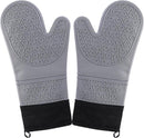 Siliconen ovenwanten 1 paars(2 stuks) met Zachte Katoenen Voering- hittebestendig tot 260 °C anti-slip lange bakhandschoenen voor koken bakken-lichtgrijs