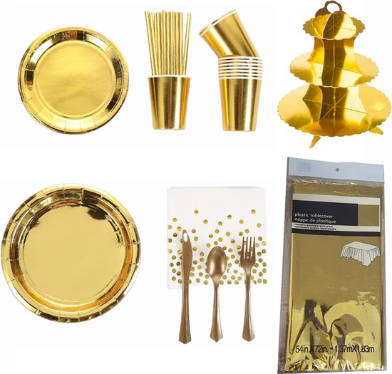 82 Stuks Wit Goud Partyserviesset - Feestdecoratie