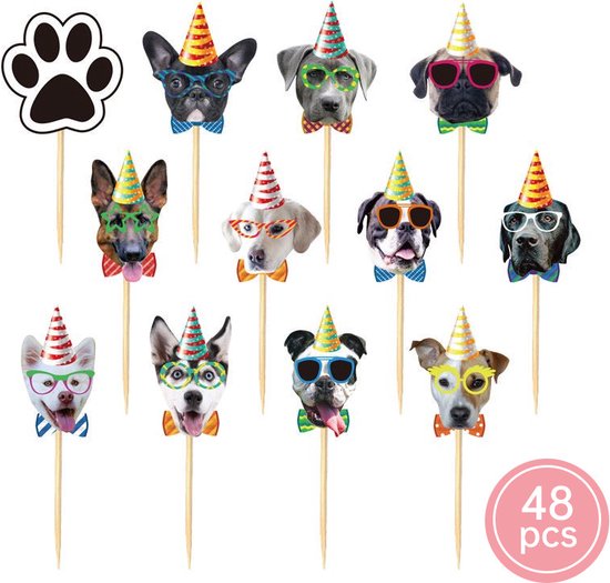 48 delige hond cupcake/fruit prikkers voor desserts