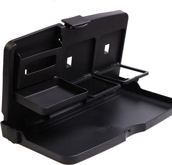 Universele auto eettafel voor de achterbank, veelzijdig inklapbaar, met beker- en flessenhouder, organizer voor mobiele telefoon voor in de auto - zwart