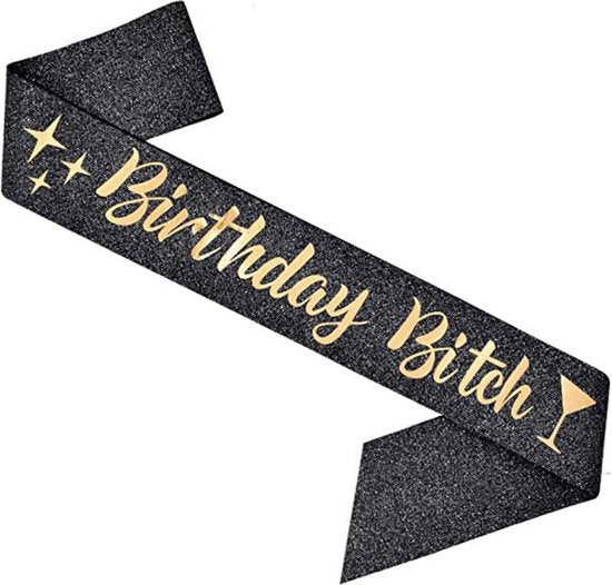 TDR - Verjaardag Sjerp en Tiara - Met text "Birthday Bitch" zwarte feestsjerp met golden tiara