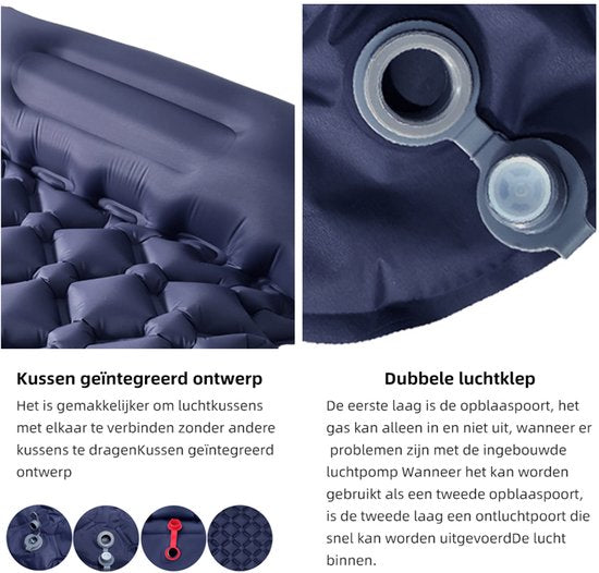 Opblaasbaar slaapmatje met geïntegreerd hoofdkussen en ingebouwde pomp, marineblauw 190*60*5cm