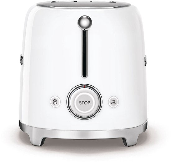 SMEG TSF02WHEU Broodrooster - 4 Sneden - 2 Lange Sleuven - 1500W - 6 Bruiningsstanden - Ontdooifunctie, Opwarmfunctie & Bagelfunctie - '50s Style - Wit