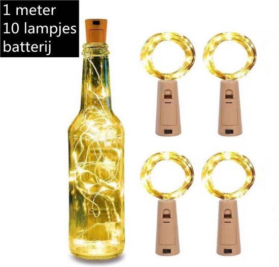 4 stuks Betoverende Wijnkurk-Koperdraadlamp-Creëer Magische Sferen -1 meter lang en met 10 led-lichtjes