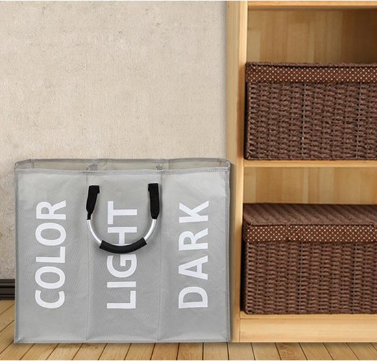 TDR Stoffen waszak 3 vakken 94L - Grijs met handvat