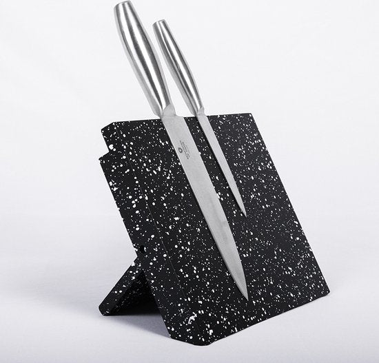 Keuken Opvouwbare Magnetische Messenblok -Messenblok Zonder Messen- Modern en Ruimtebesparend Ontwerp- zwart met witte spikkels