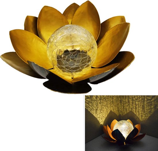 Lotus zonne-energie tuinlamp met dagsensor - Goudgeel