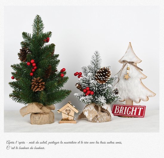 Luxe Mini Kerstboom – Met 1.5meter Warme LED Verlichting, Dennenappels en Rode Bessen – Sfeervolle Kerstdecoratie-45 cm