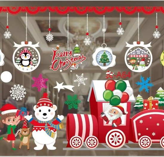 Kerst Raamstickers met kerstbomen， kerstballen en Kerstfiguren - Herbruikbaar en Statisch-35.5*50cm