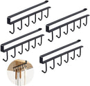 Keukenhaak onder plank, 6 haken - set van 4, zwart 26cm