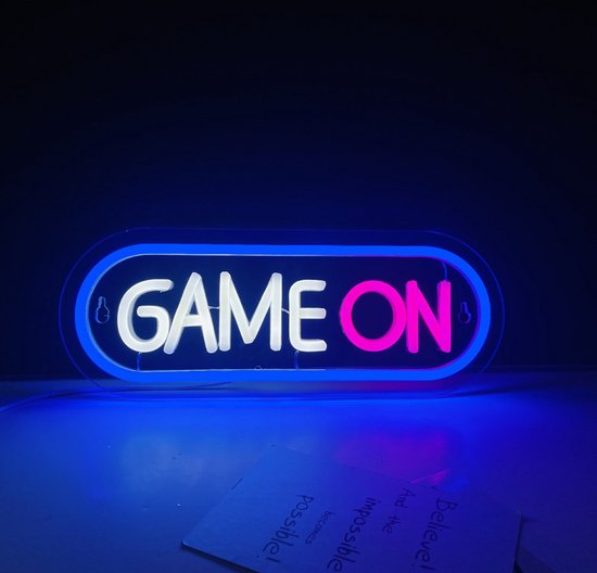 "GAME ON" LED Neon Wandlamp-USB Gevoed met Dimbare Verlichting-33x12.5cm