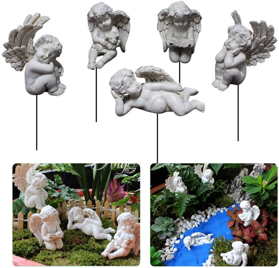 6 stuks Engelbeeldjes van hars, set van vijf, 16*13,5*27,5 cm